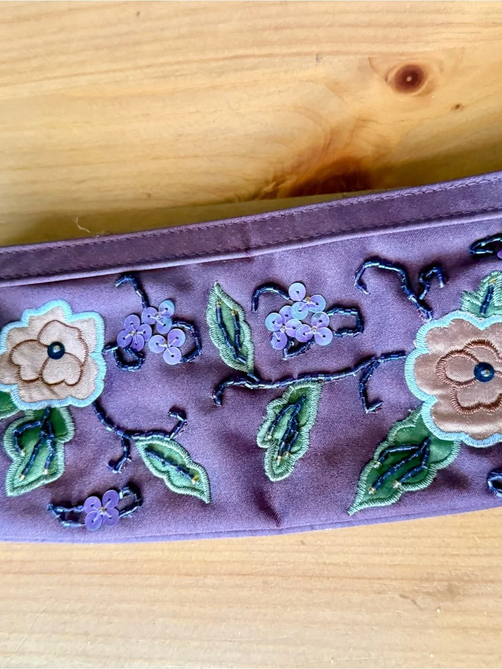 Vintage Avon Brown Satin Embroidered Floral Clutch Purse Sequins Beaded Y2K